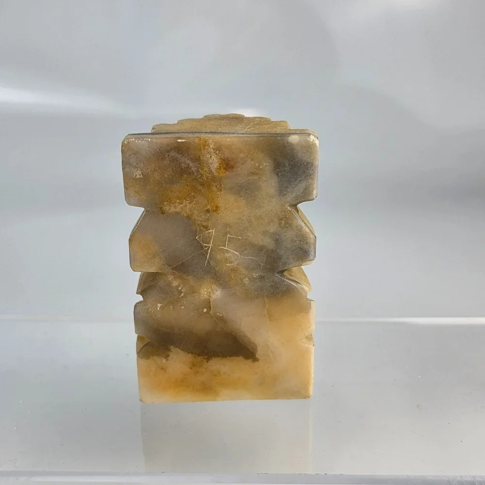 Vintage Mexican Onyx Carved Aztec Mayan Seated Figure Statue Green Banded Stone - Picture 4 of 8